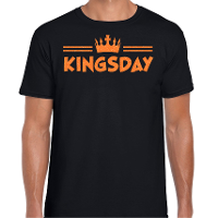 Koningsdag verkleed T shirt voor heren   kingsday   zwart   met glitters   feestkleding