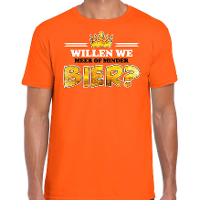 Koningsdag verkleed T shirt voor heren   meer of minder bier   oranje   feestkleding