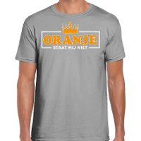 Koningsdag verkleed T shirt voor heren   oranje staat mij niet   grijs   feestkleding