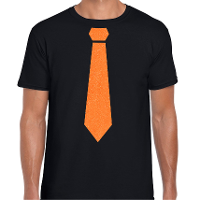Koningsdag verkleed T shirt voor heren   stropdas   zwart   met glitters   feestkleding
