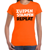 Koningsdag verkleed t shirt   zuipen stampen repeat   oranje   dames