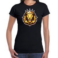 Leeuwenkop met kroon koningsdag/ EK/ WK supporter t shirt zwart voor dames
