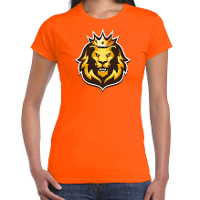 Leeuwenkop met kroon koningsdag/ EK/ WK t shirt oranje voor dames