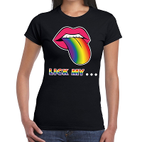 Lick my...Mond/tong regenboog gay pride t shirt zwart voor dames