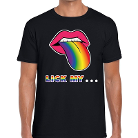 Lick my...Mond/tong regenboog gay pride t shirt zwart voor heren