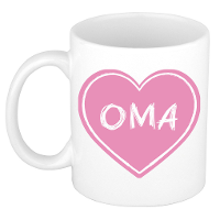 Liefste oma verjaardag cadeau mok   roze hartje   300 ml   keramiek   opa/oma dag