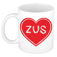 Liefste zus verjaardag cadeau mok   rood hartje   300 ml   keramiek   broer/zus dag