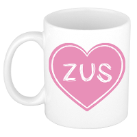 Liefste zus verjaardag cadeau mok   roze hartje   300 ml   keramiek   broer/zus dag