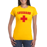 Lifeguard   strandwacht   verkleed t shirt   geel   dames   badmeester   carnaval