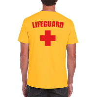 Lifeguard / strandwacht verkleed t shirt   geel   heren   Bedrukking aan de achterkant