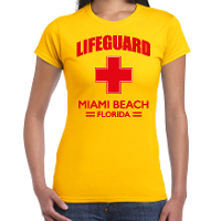 Lifeguard/ strandwacht verkleed t shirt Lifeguard Miami Beach Florida geel voor dames