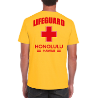Lifeguard/ strandwacht verkleed t shirt / shirt Lifeguard Honolulu Hawaii geel voor heren