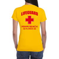 Lifeguard/ strandwacht verkleed t shirt / shirt Lifeguard Miami Beach Florida geel voor dames