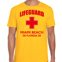 Lifeguard/ strandwacht verkleed t shirt / shirt Lifeguard Miami Beach Florida geel voor heren