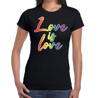 Love is love gay pride t shirt zwart voor dames