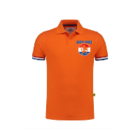 Luxe Holland supporter poloshirt   oranje   met leeuw vlagcirkel op borst   voor heren