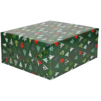 Luxe Kerst inpakpapier   cadeaupapier   donkergroen   Gekleurde kerstbomen   1x rollen   250 x 70 cm