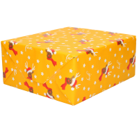 Luxe Kerst inpakpapier   cadeaupapier   goud geel   Rendier en sterren   1x rollen   250 x 70 cm
