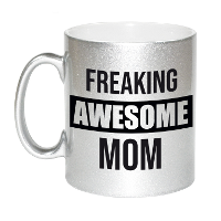 Moeder cadeau zilveren mok / beker freaking awesome mom