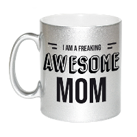 Moeder cadeau zilveren mok / beker I am a freaking awesome mom