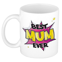 Moederdag cadeau koffiemok   best mum ever   roze   300 ml   mok met tekst