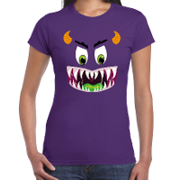 Monster gezicht   halloween verkleed t shirt  paars   voor dames   kleding
