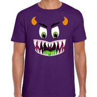 Monster gezicht halloween verkleed t shirt paars voor heren