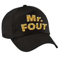Mr. FOUT petje   baseballcap   zwart   met gouden glitter bedrukking   voor heren   Foute party