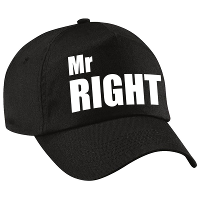 Mr Right petje   baseballcap   zwart   met witte letters   heren   vrijgezellenfeest