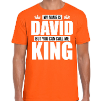 Naam cadeau t shirt my name is David   but you can call me King oranje voor heren