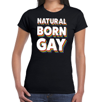 Natural born gay pride t shirt zwart voor dames