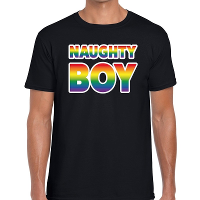 Naughty boy gay pride t shirt zwart voor heren