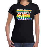 Naughty girl gay pride t shirt zwart voor dames