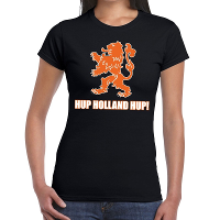 Nederland supporter t shirt Hup Holland Hup zwart voor dames