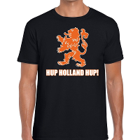 Nederland supporter t shirt Hup Holland Hup zwart voor heren