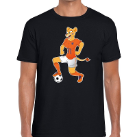 Nederland supporter t shirt Leeuwin met voetbal zwart heren