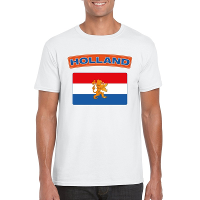 Nederland supporters t shirt   met vlag print   wit   voor heren   landen   kleding