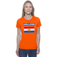 Bellatio Decorations Nederland thema t shirt   vlag Holland   oranje   dames   korte mouwen