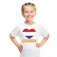 Nederland vlag print kinder t shirt   Nederlandse hartjes vlag   wit   jongens en meisjes