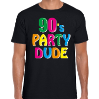 Nineties / 90s party dude   Verkleed feest t shirt   zwart   Heren   Jaren 90 disco   feest kleding