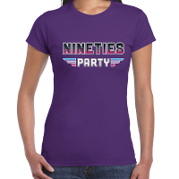 Nineties party feest t shirt paars voor dames