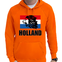 Oranje fan hoodie voor heren   met leeuw en vlag   Holland / Nederland supporter