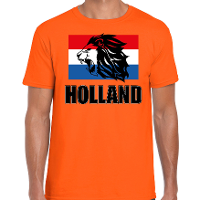 Oranje fan t shirt   voor heren   met leeuw en vlag   Holland / Nederland supporter   Koningsdag