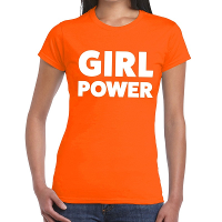 Oranje Girl power t shirt voor dames