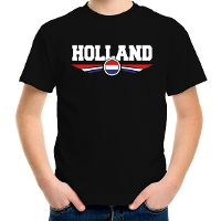 Oranje / Holland supporter t shirt / shirt zwart met Nederlandse vlag voor kids