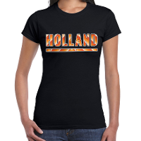 Oranje / Holland Supporter t shirt zwart voor dames