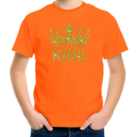 Oranje King gouden glitter kroon t shirt kinderen