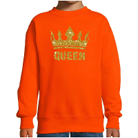 Oranje Koningsdag gouden glitter Queen sweater kinderen