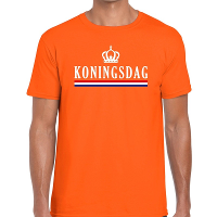 Oranje Koningsdag met vlag en kroontje t shirt voor heren