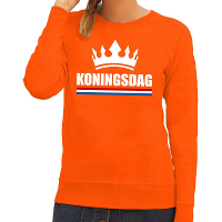 Oranje Koningsdag sweater   trui met een kroon print   dames   Koningsdag kleding